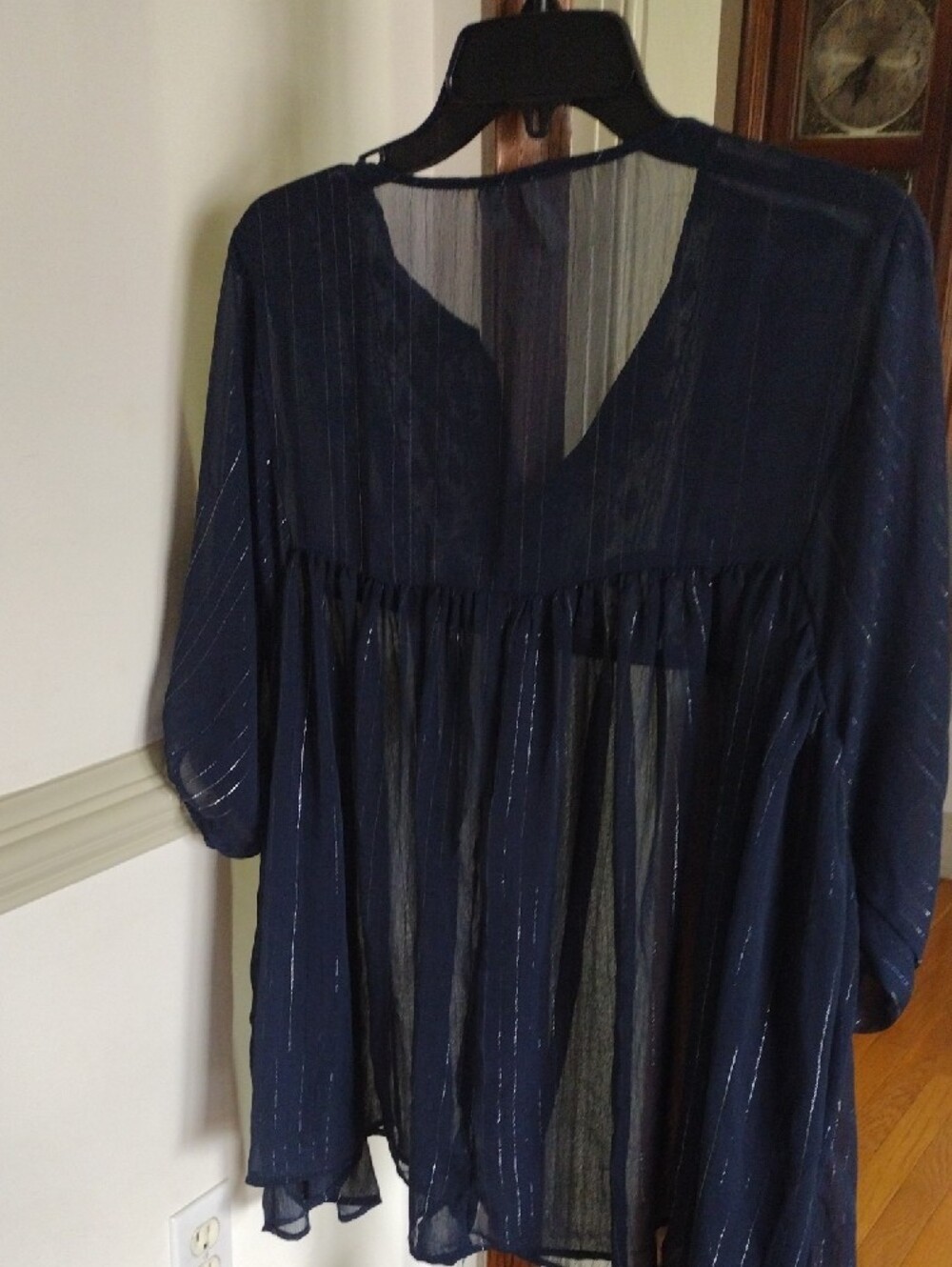Cato Navy Sheer Tunic Over-Blouse with Colorful Embroidery Size 18/20 - Picture 2 of 5